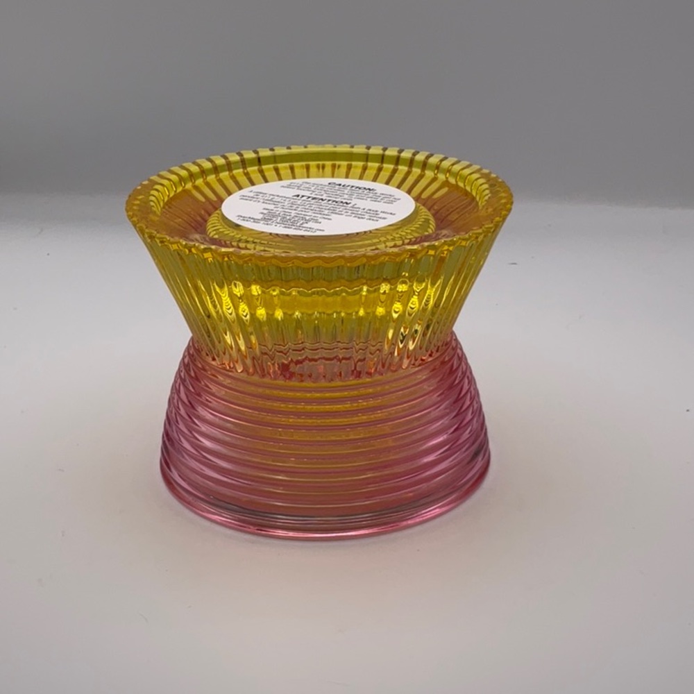 Bath & Body Works Yellow pink Cut Glass Large Candle Holder NEW